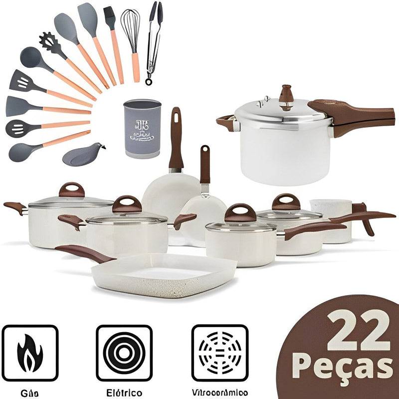 (QUEIMA DE ESTOQUE) - Conjunto de Panelas Brinox Ceramic Premium Life Smart Plus Vanilla